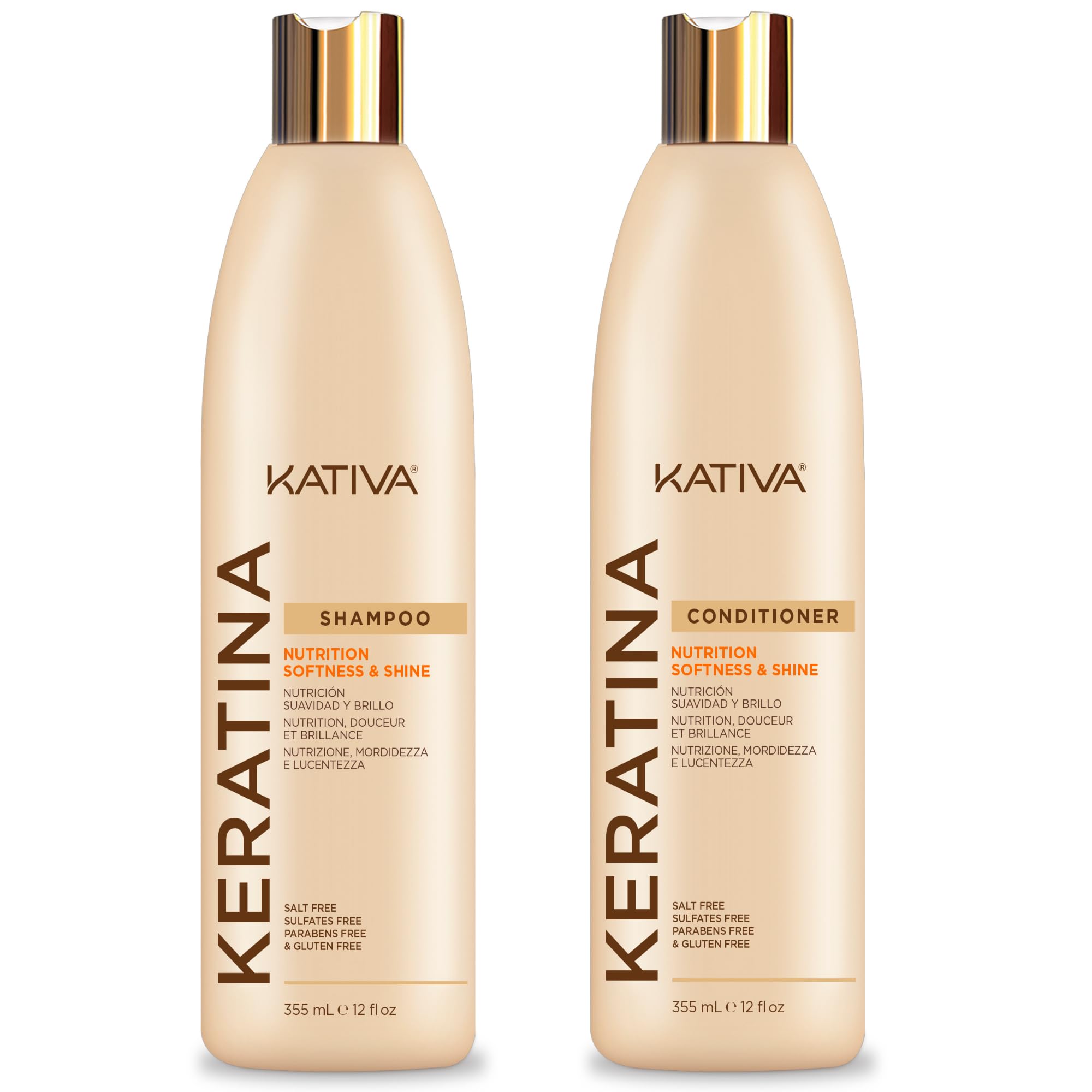 KATIVA Keratin Shampoo and Conditioner pack shot for nourished, smoother, shinier hair.