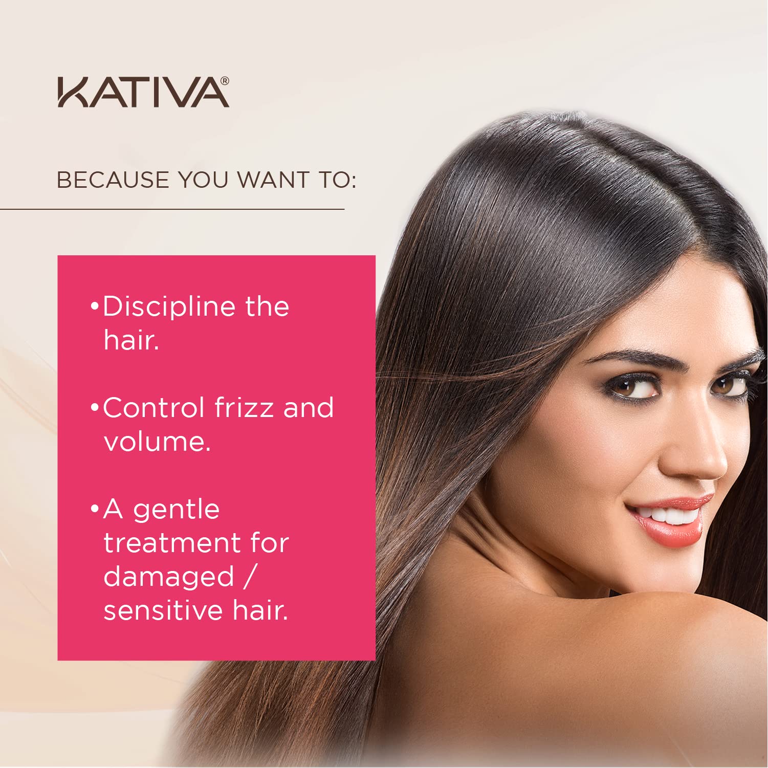 KATIVA resultado brillo: cabello suave y aspecto natural.