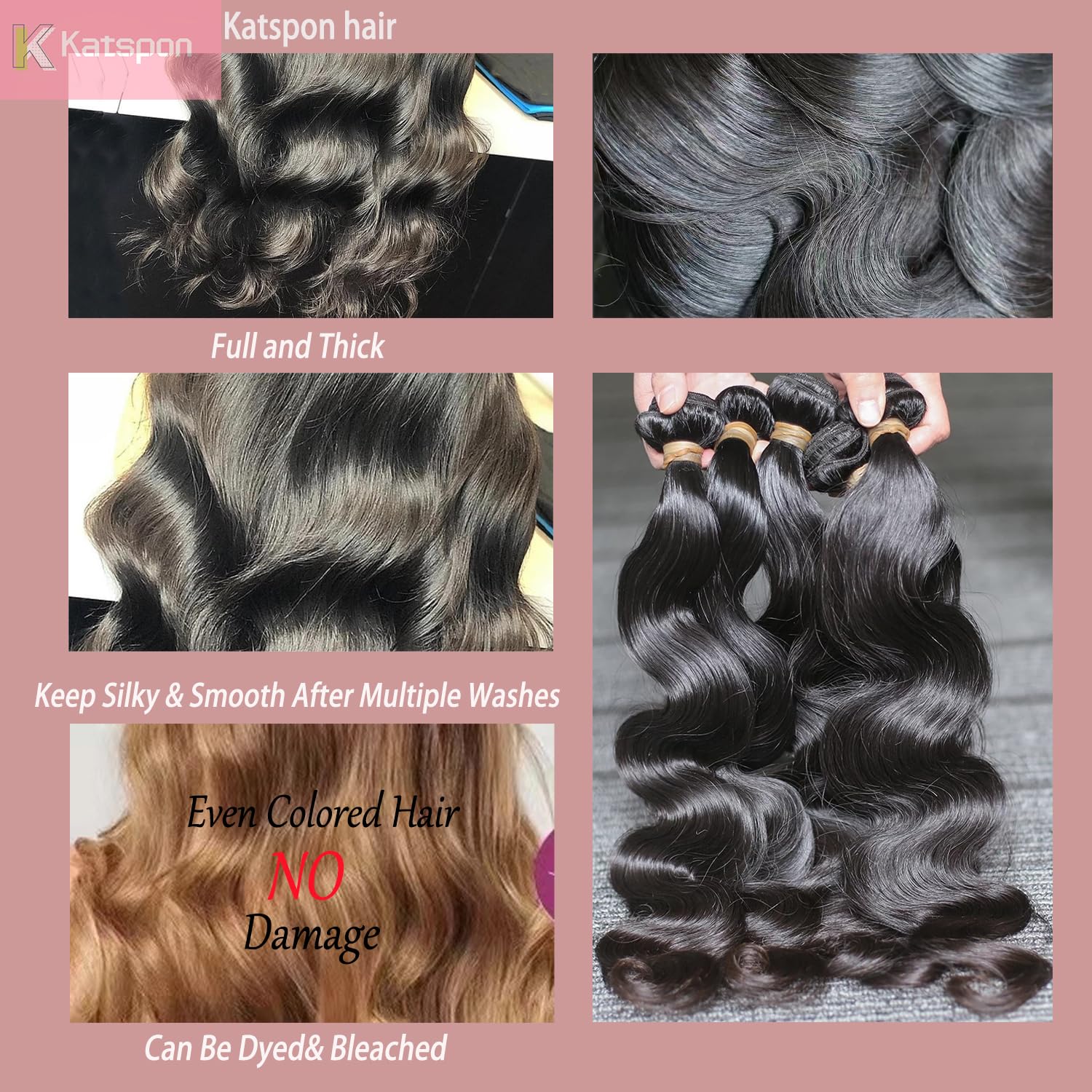 Katspon 26 pulgadas, mechas de cabello brasileño virgen, brillo y densidad