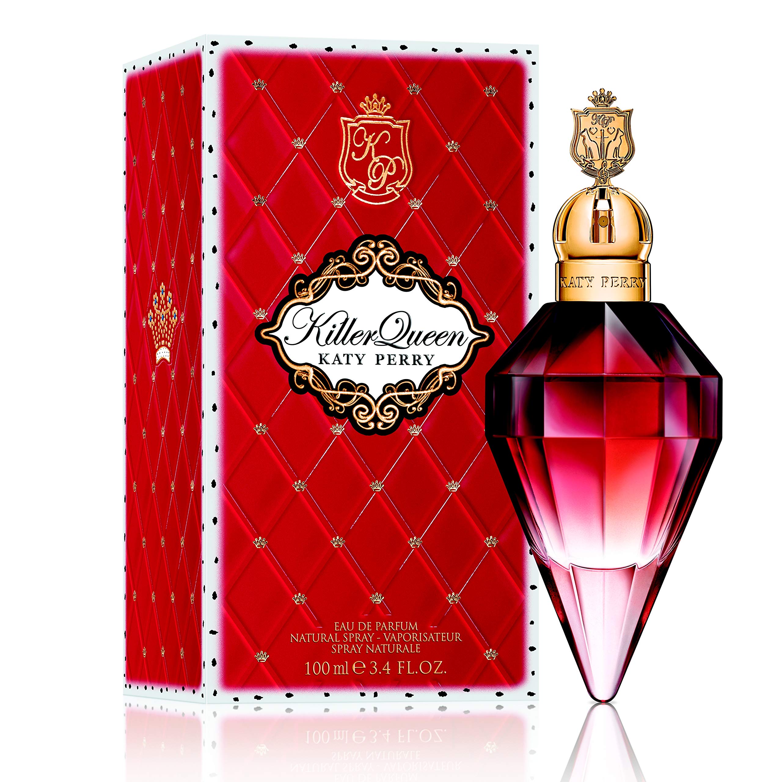 Katy Perry Killer Queen, diseño del frasco destaca en estante.
