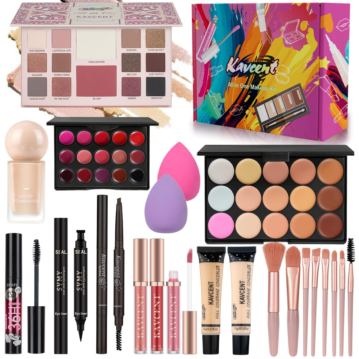 KAVCENT all-in-one makeup kit palette for versatile day-to-night looks.