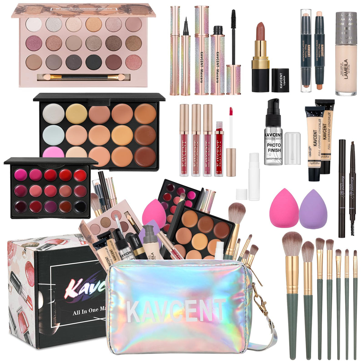 kavcent conjunto maquillaje completo con paleta de sombras: tonos versátiles para looks diarios