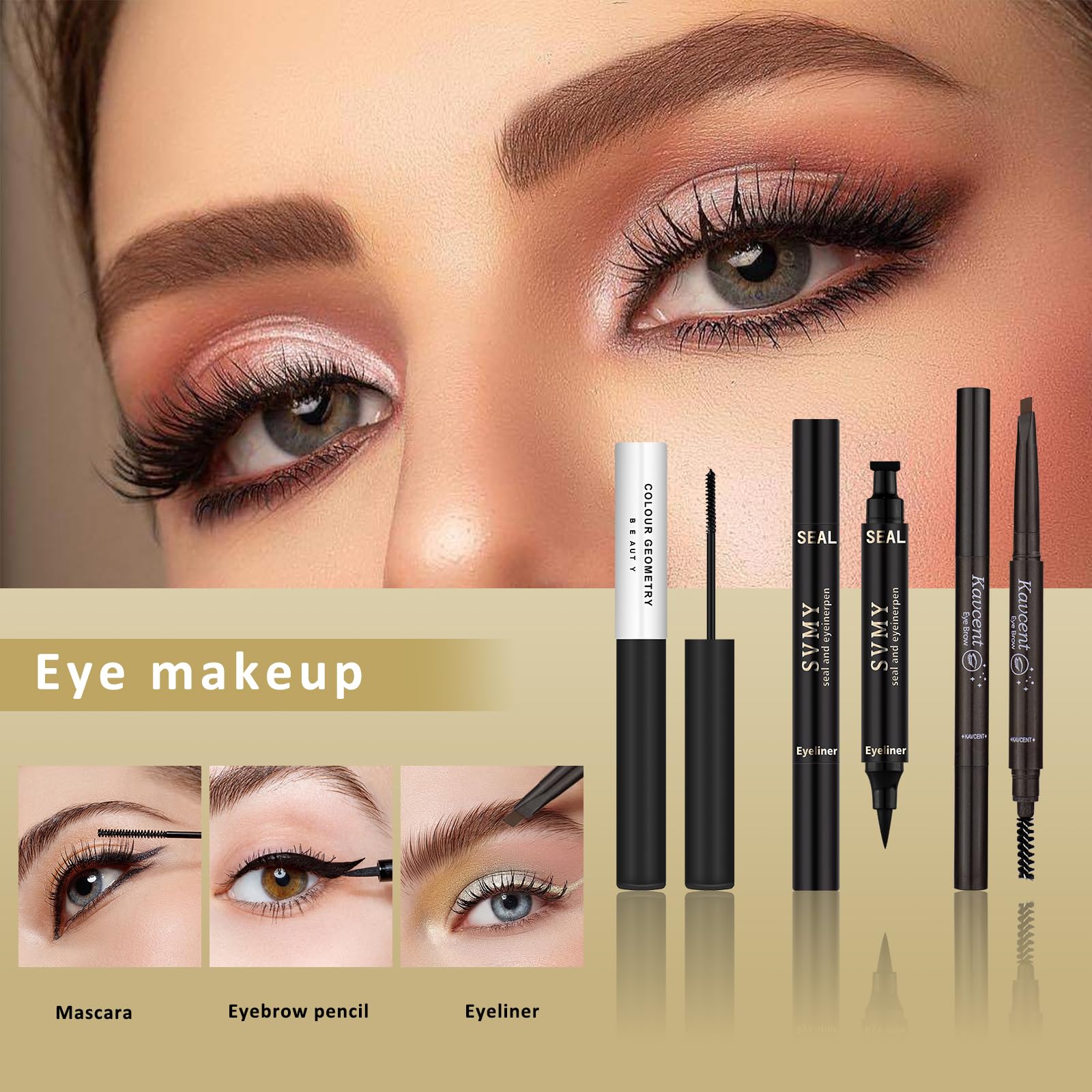 KAVCENT Conjunto maquillaje lápiz cejas y delineador para contornos precisos