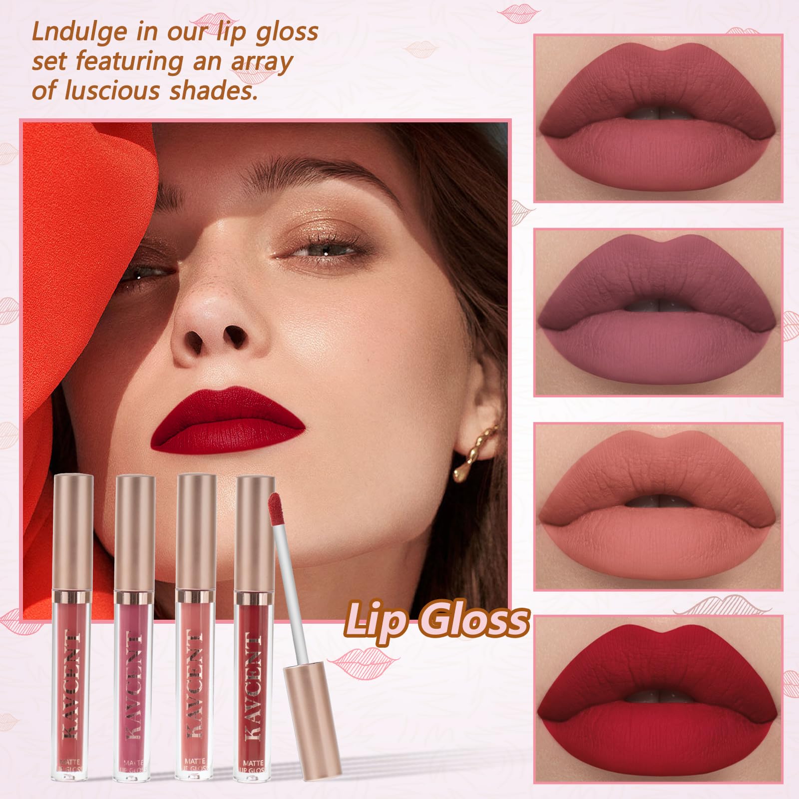 KAVCENT kit maquillaje: brillo de labios para acabado luminoso.