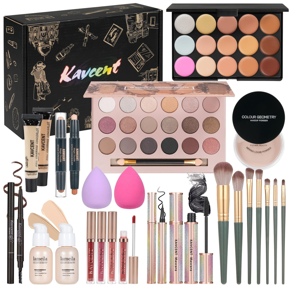 KAVCENT kit maquillaje: paleta de 18 colores para looks versátiles diarios.