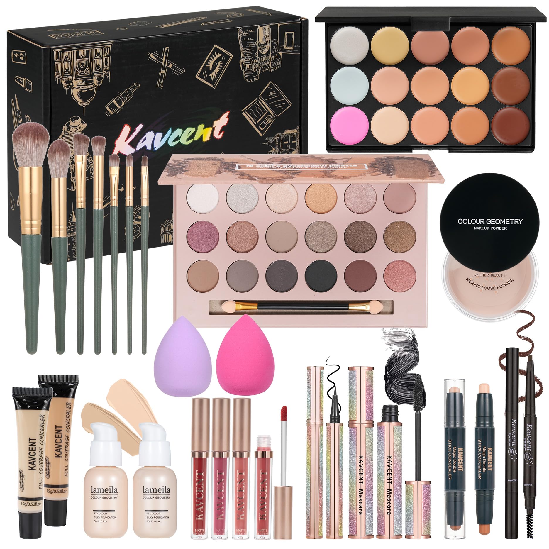 KAVCENT set maquillaje: paleta de 18 sombras para looks versátiles y duraderos
