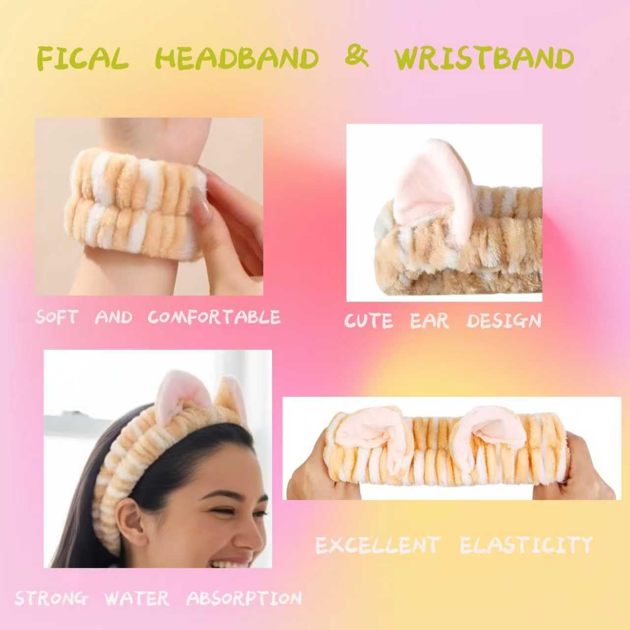 Diadema kawaii en coral suave, comodidad diaria para maquillaje y cuidado