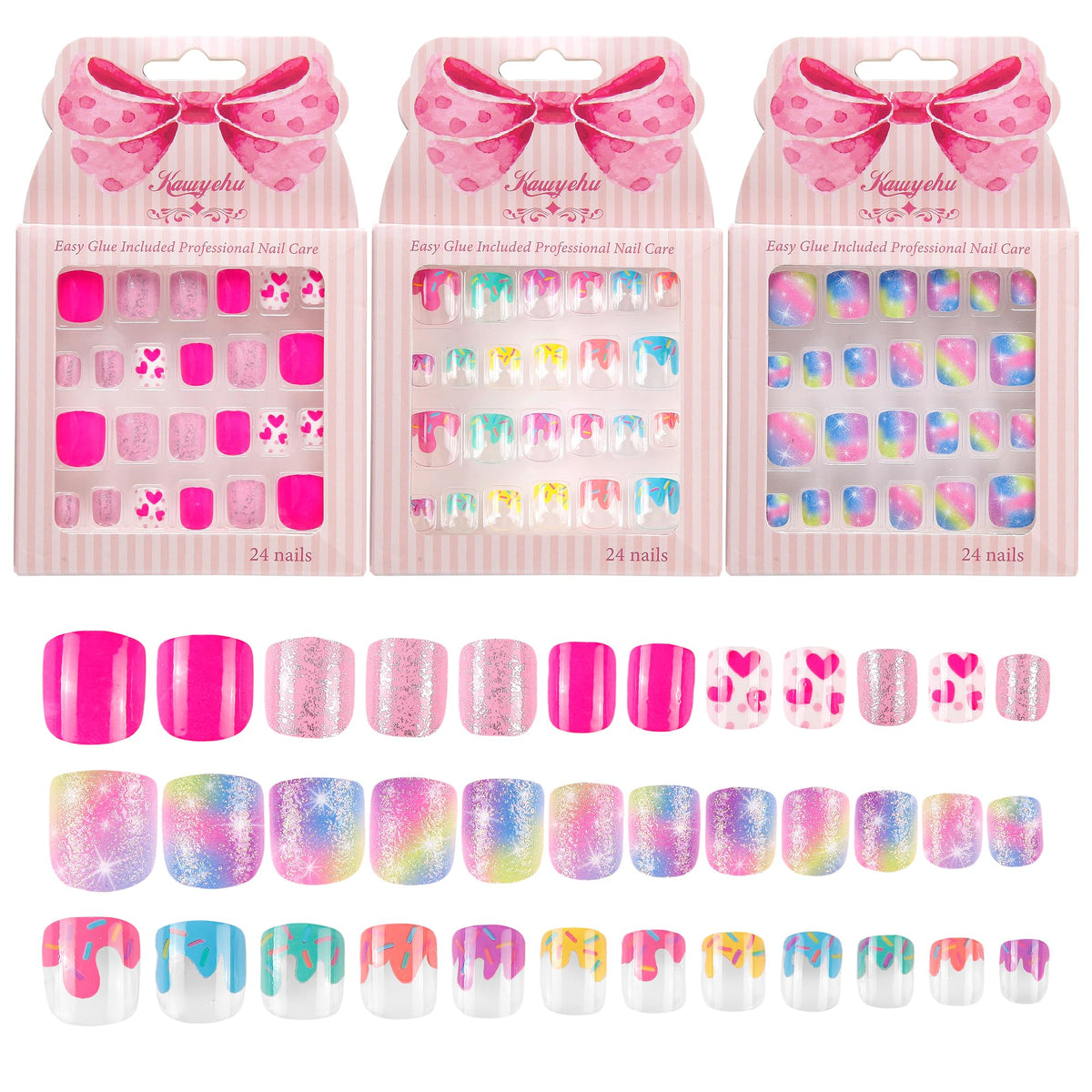 Kawyehu Uñas para Niños con estrellas y corazones, ideal para fiestas infantiles.