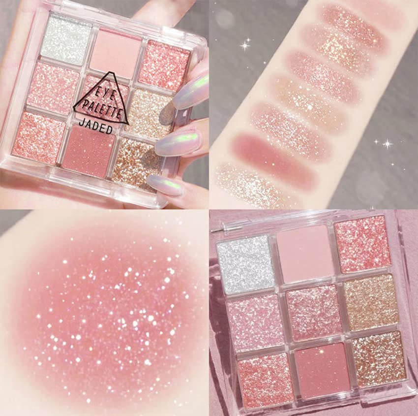 Paleta Kayswang de 9 sombras con brillo rosado para un aspecto luminoso