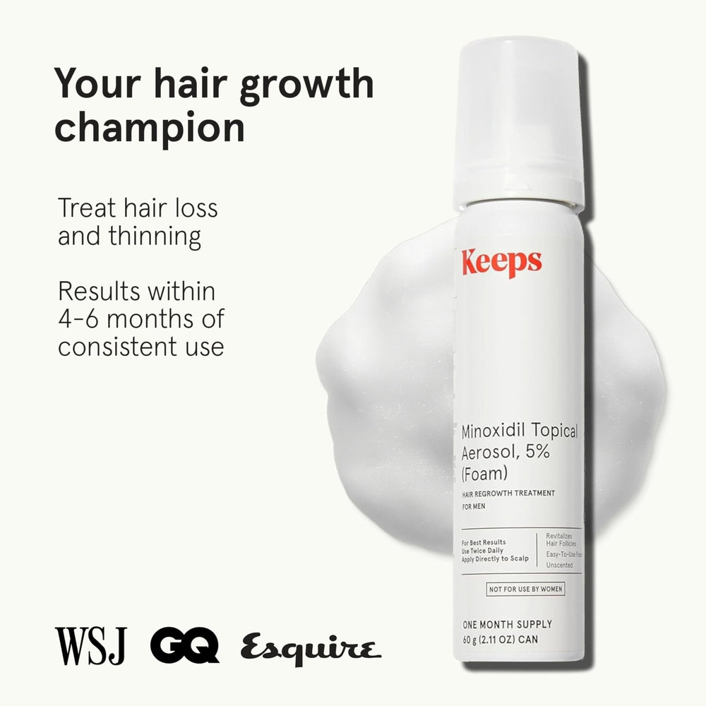 Keeps Minoxidil espuma, aplicación directa en cuero cabelludo para cobertura sin goteos