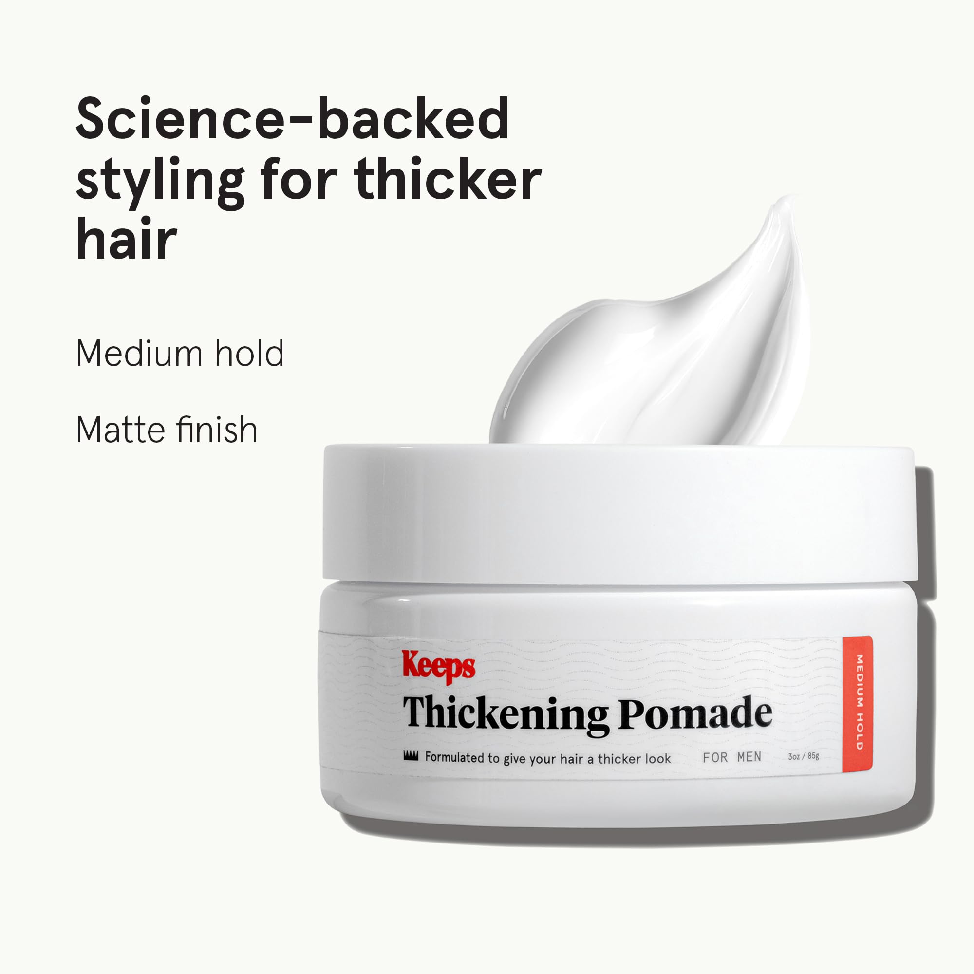 Keeps Pommade Matte: texture visible sur cheveux secs pour un look naturel.