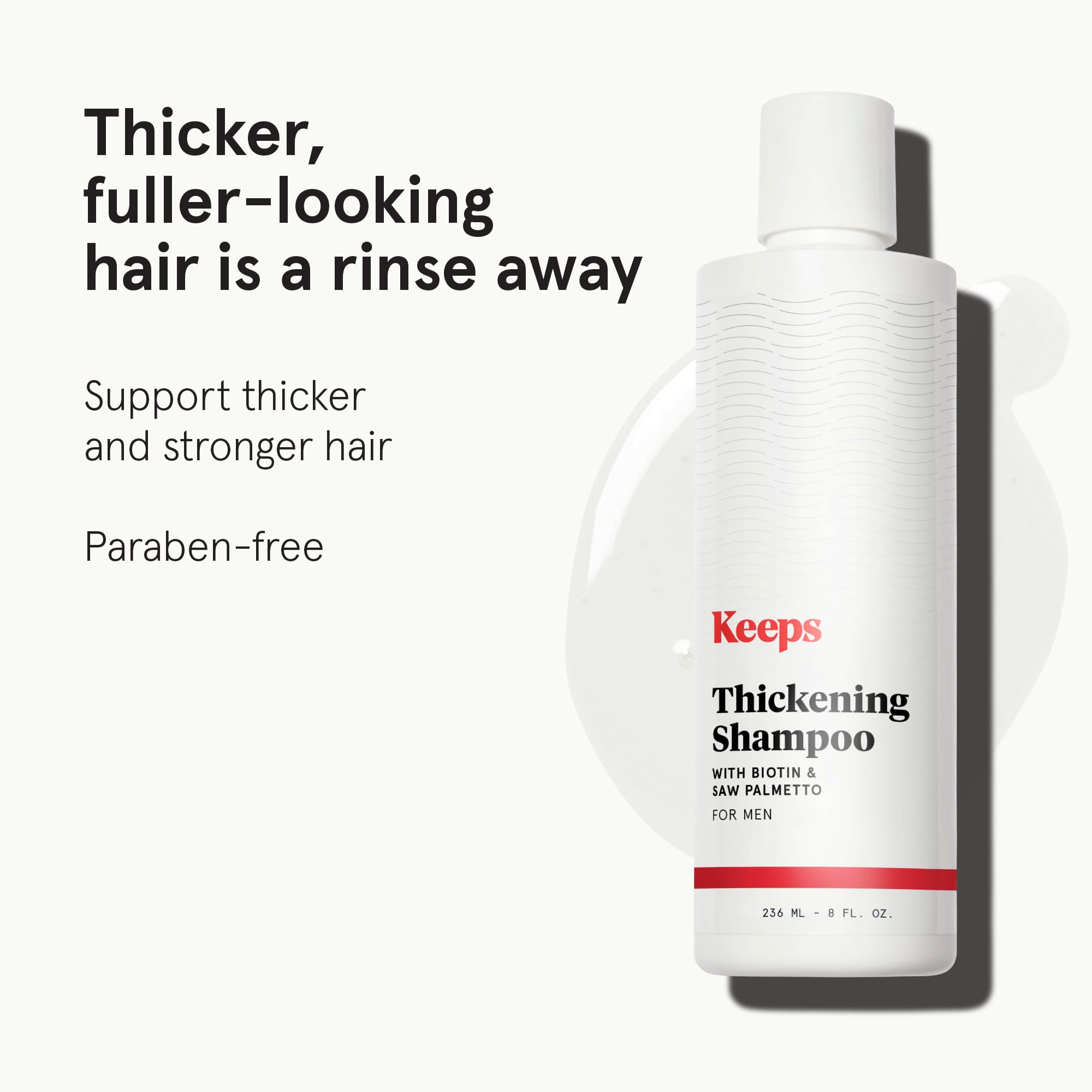 Keeps Shampoing Biotine et Caféine, ingrédients naturels pour cuir chevelu sain.
