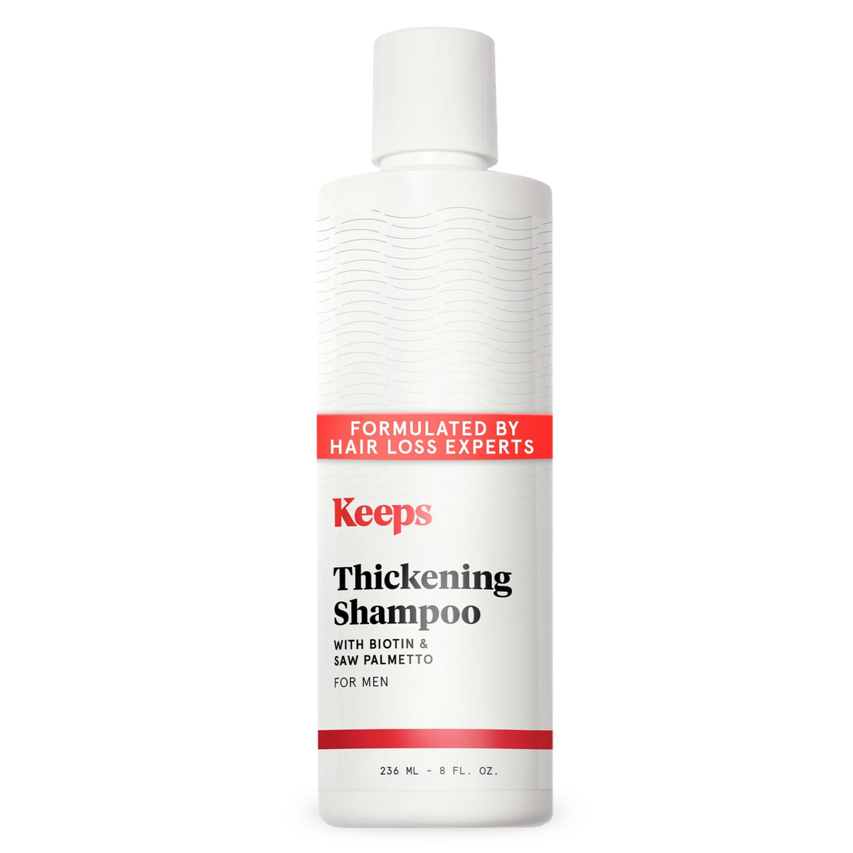 Keeps Shampoing Épaississant, bouteille en premier plan pour cheveux plus épais.