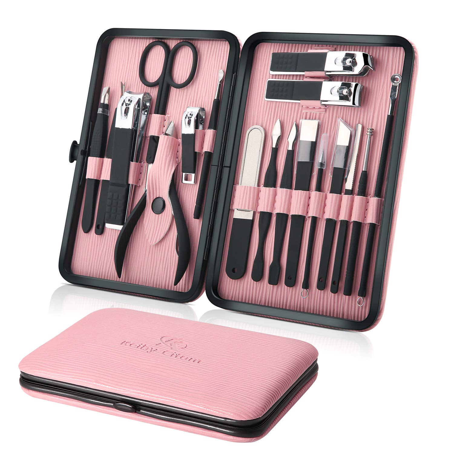 Keiby Citom conjunto de manicura con funda rosa, ideal para viaje y uso diario