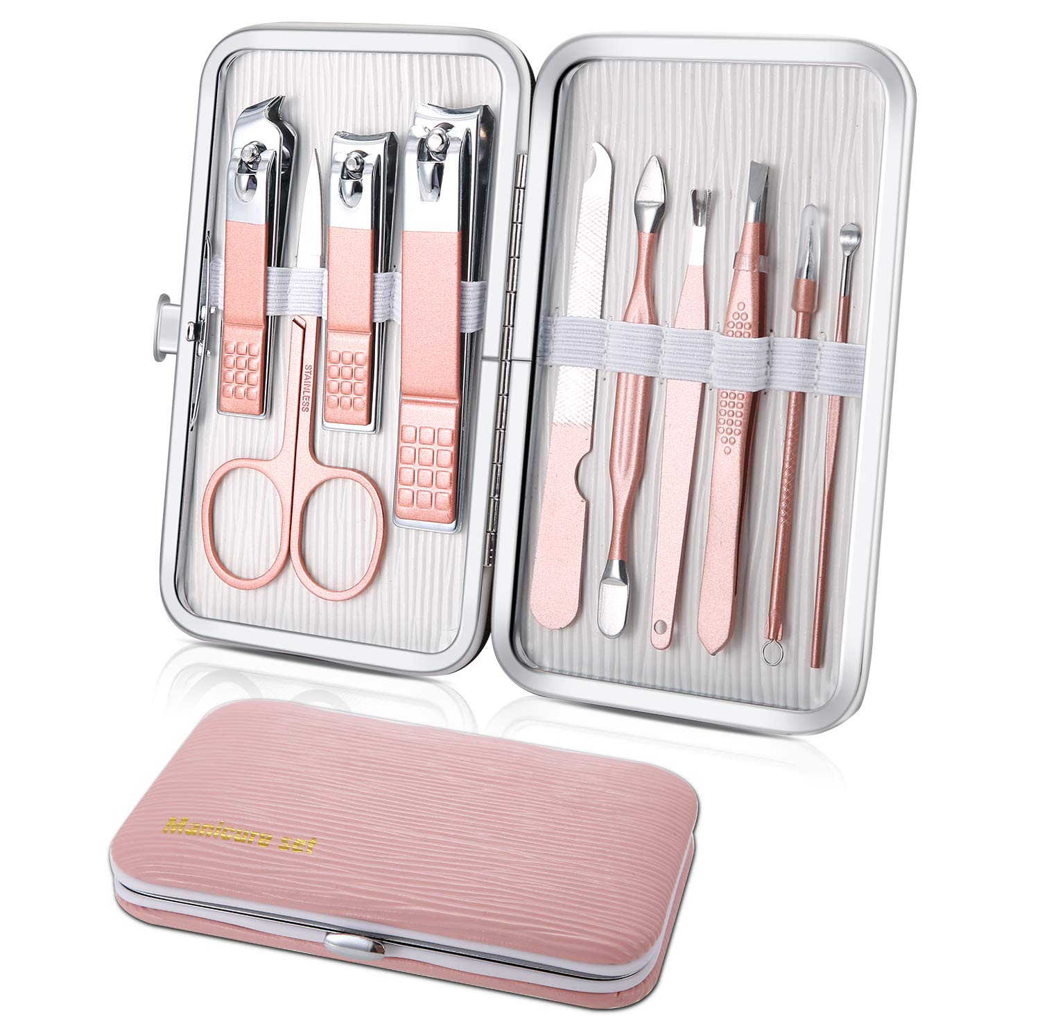 Set de manicura Keiby Citom en estuche negro PU, ideal para viaje.