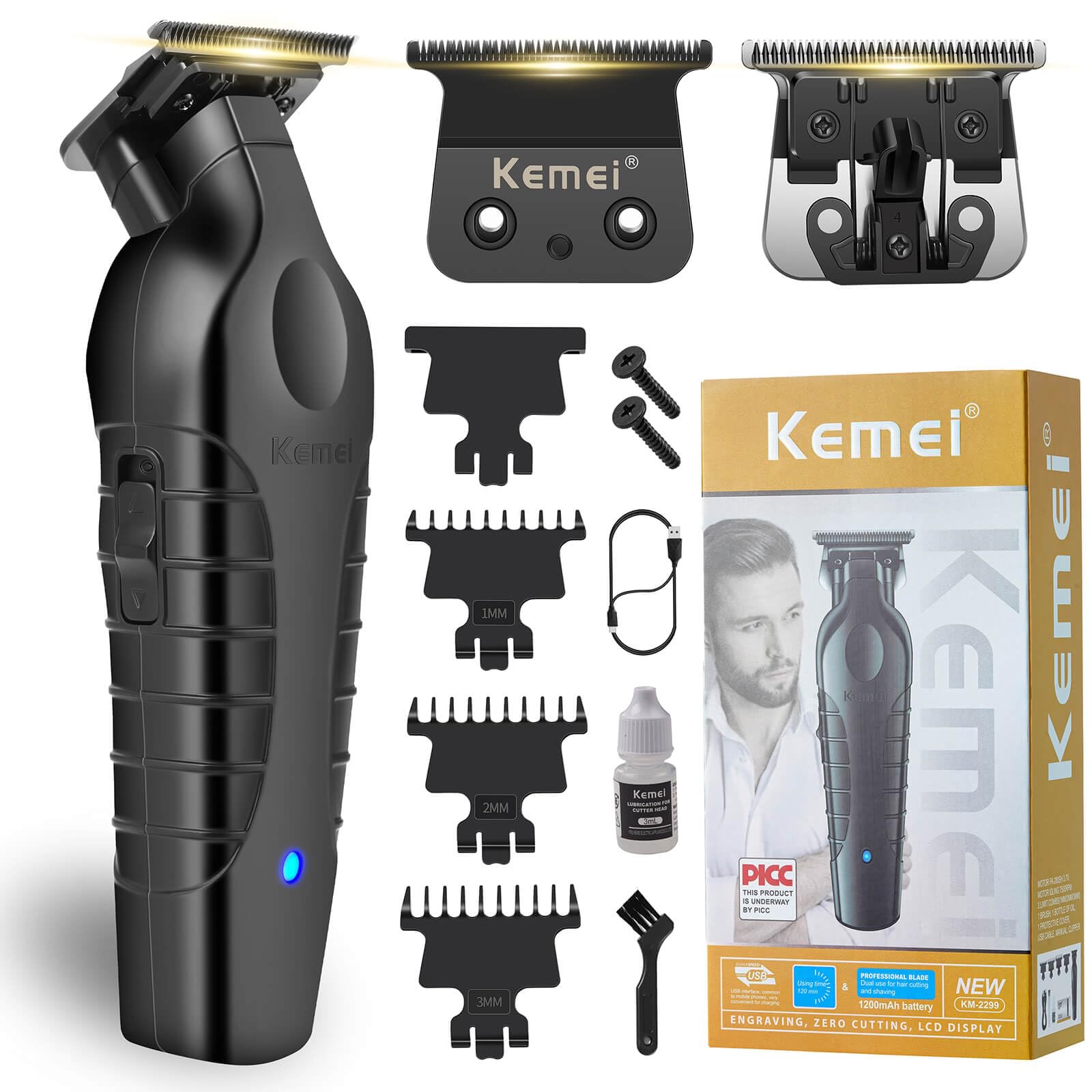KEMEI 2299 con cabezal en T para un corte preciso sin tirones.
