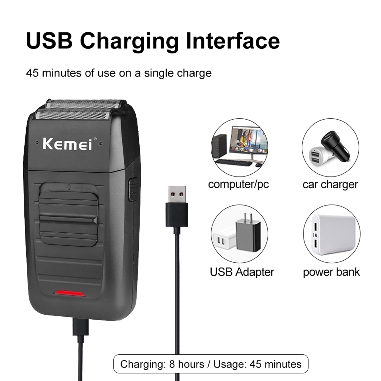 KEMEI batería de ion de litio recargable para largas sesiones.