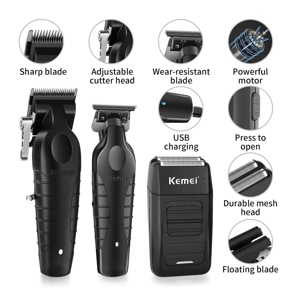 KEMEI cortapelos inalámbrico con carga USB para uso cómodo durante viajes.