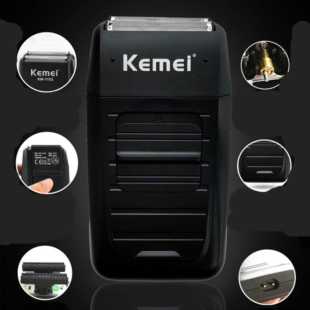 Kemei mango ergonomico ofrece agarre estable durante el afeitado.