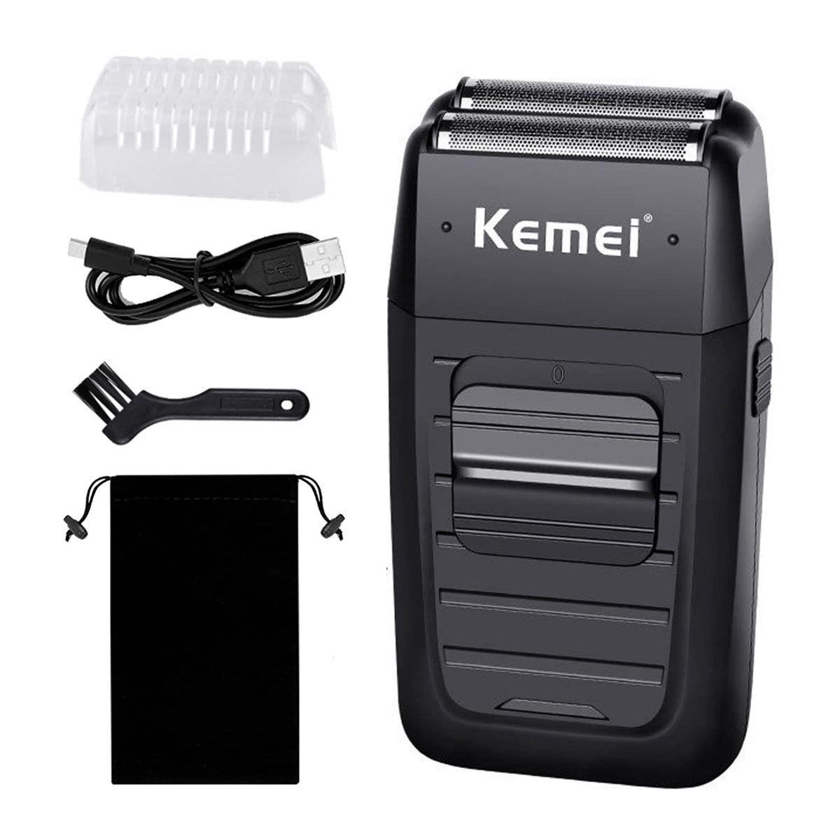 Kemei recortadora-barba con cabezal flotante doble para líneas más definidas.