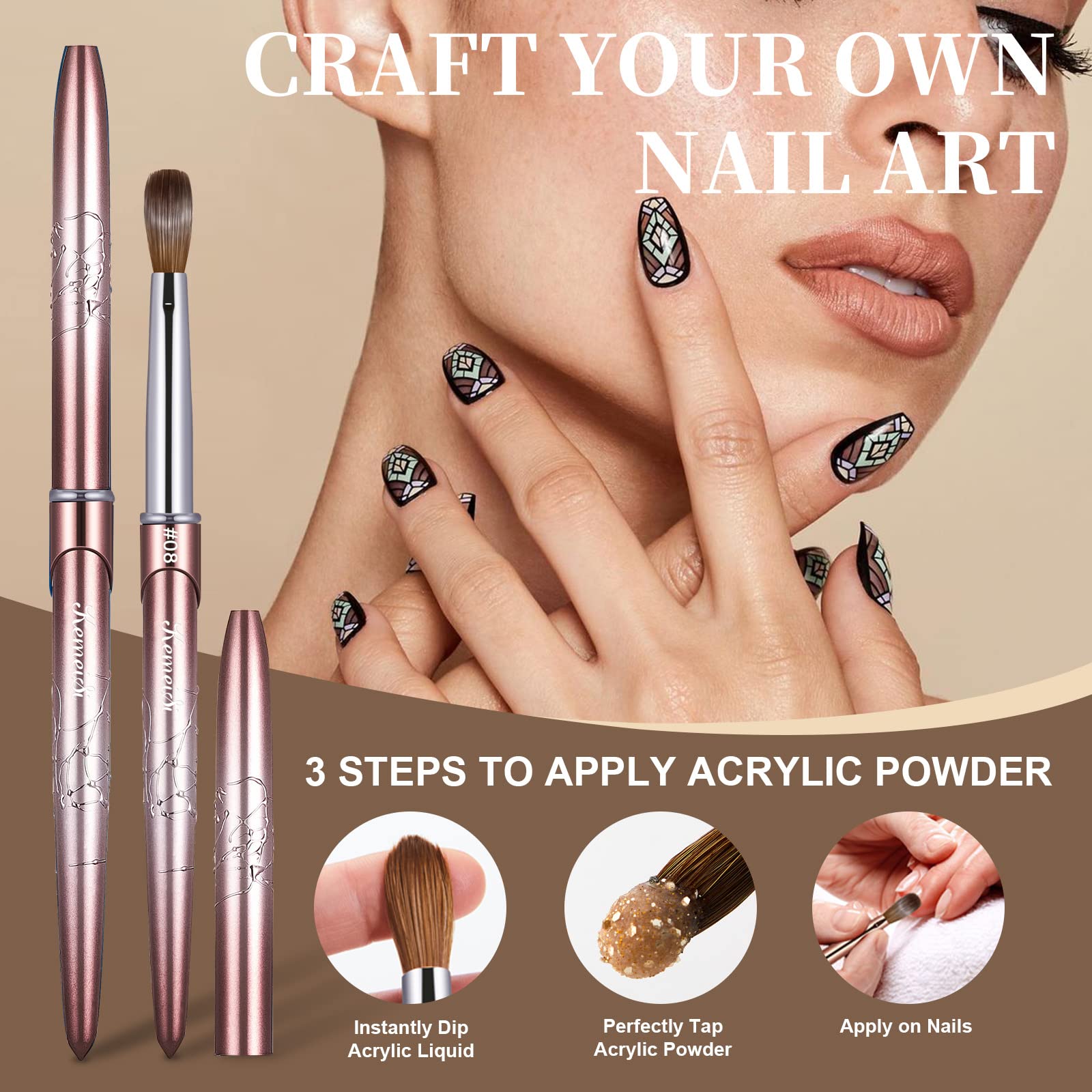 Pincel KEMEISI para uñas acrílicas, ideal para profesionales.