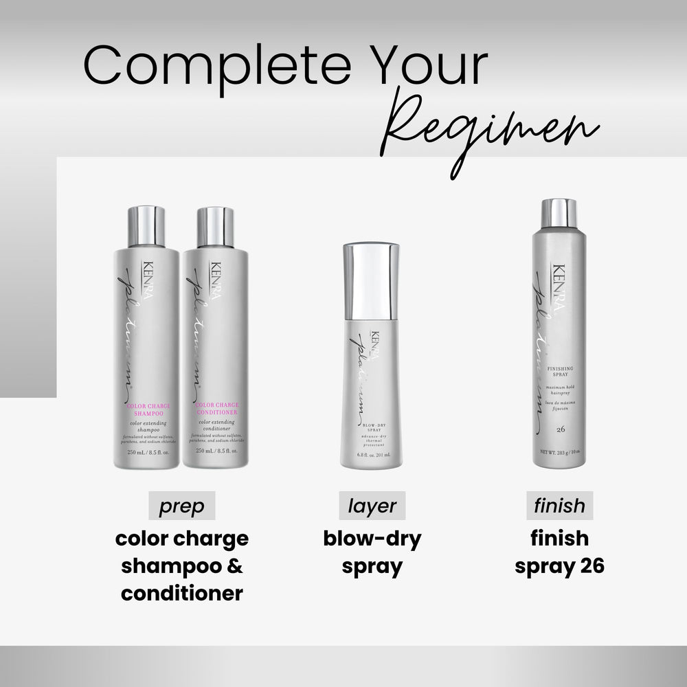 Kenra Platinum Finishing Spray 26 humidity-resistance close-up for all-day hold.