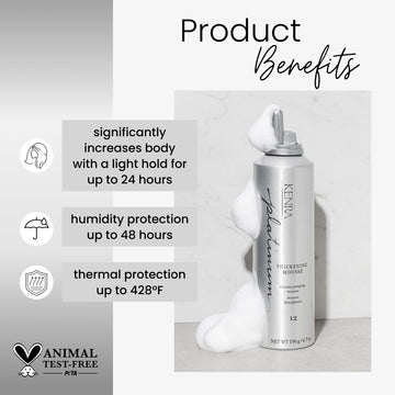 Kenra Platinum Mousse engrosadora, densidad de cabello hasta 150 por ciento.