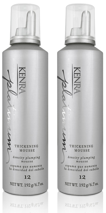Kenra Platinum Mousse engrosadora en botellas, mejora densidad y cuerpo del cabello.