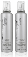 Kenra Platinum Mousse engrosadora en botellas, mejora densidad y cuerpo del cabello.