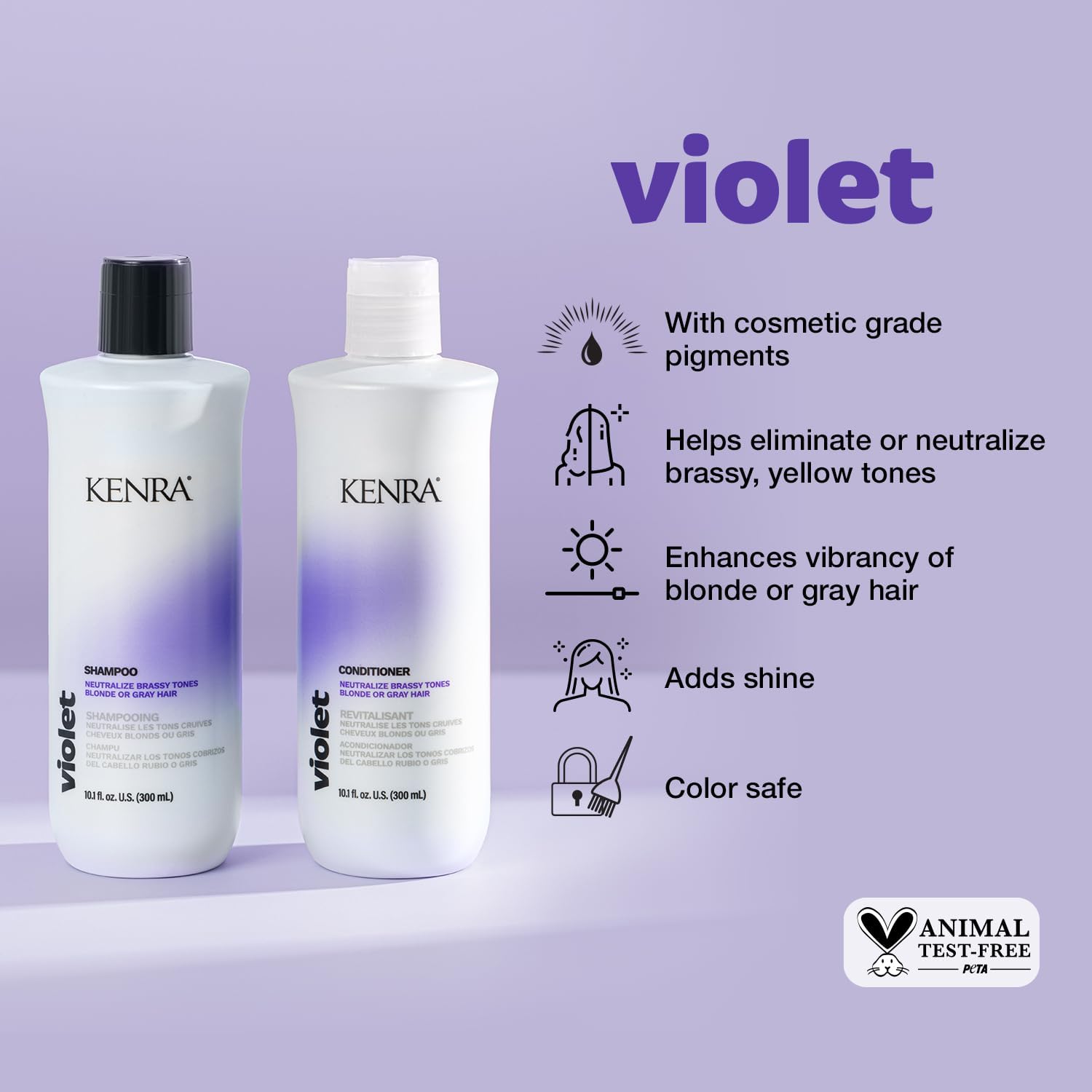 Kenra Violet Acondicionador botella frente: cabello suave y manejable.