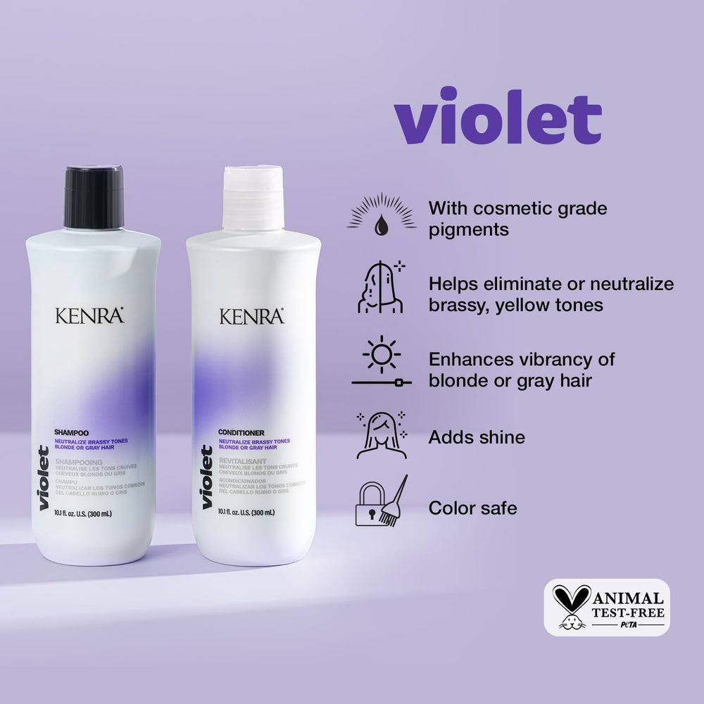 Kenra Violet Acondicionador botella frente: cabello suave y manejable.