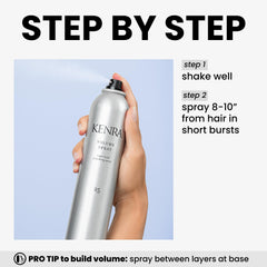 Kenra Volume Spray 25: secado rápido sin residuos visibles.