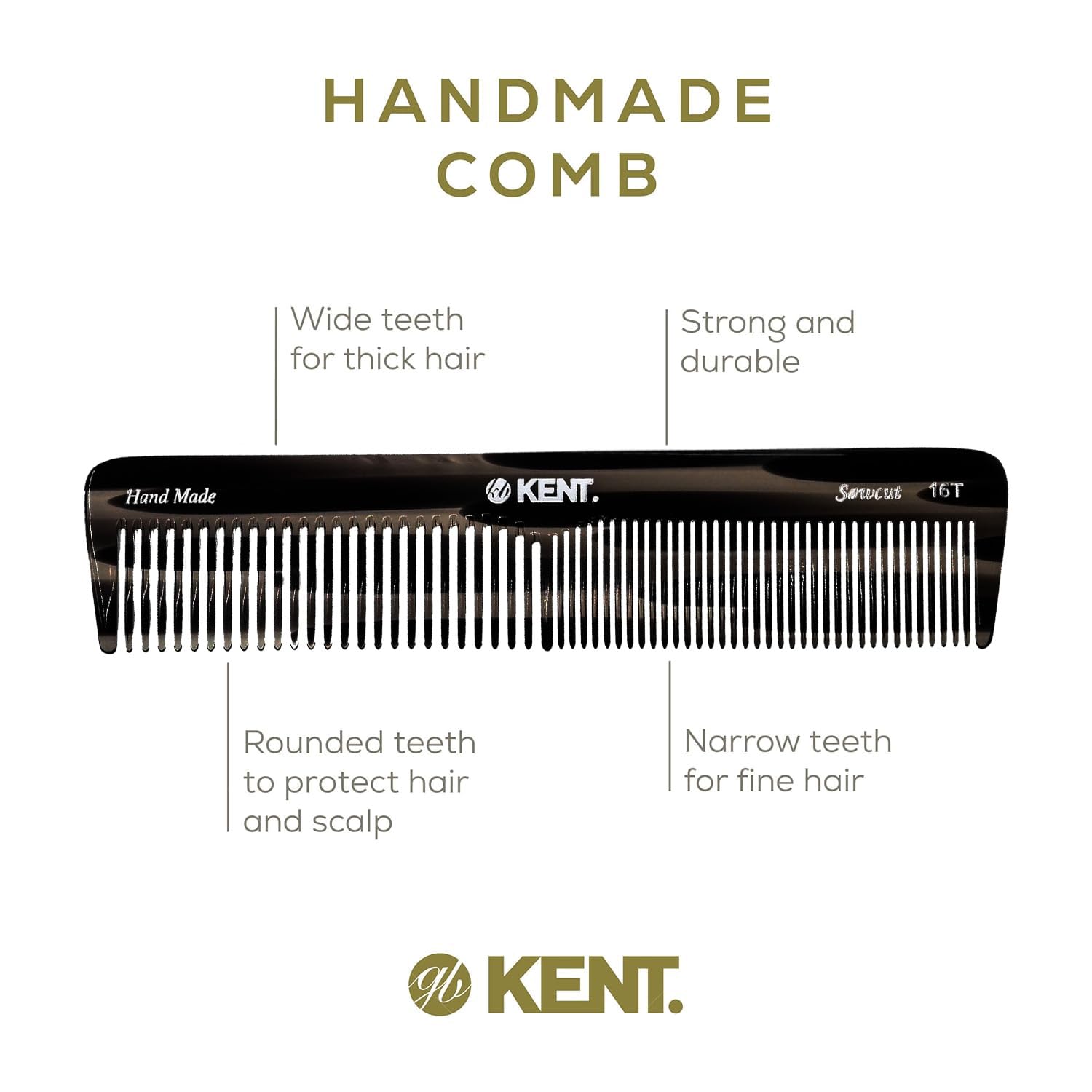 Kent 16T black graphite daily hair care tool for smooth glide