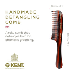 Kent 21T dientes anchos para pelo grueso, favorece rizos y ondas sin enganches.