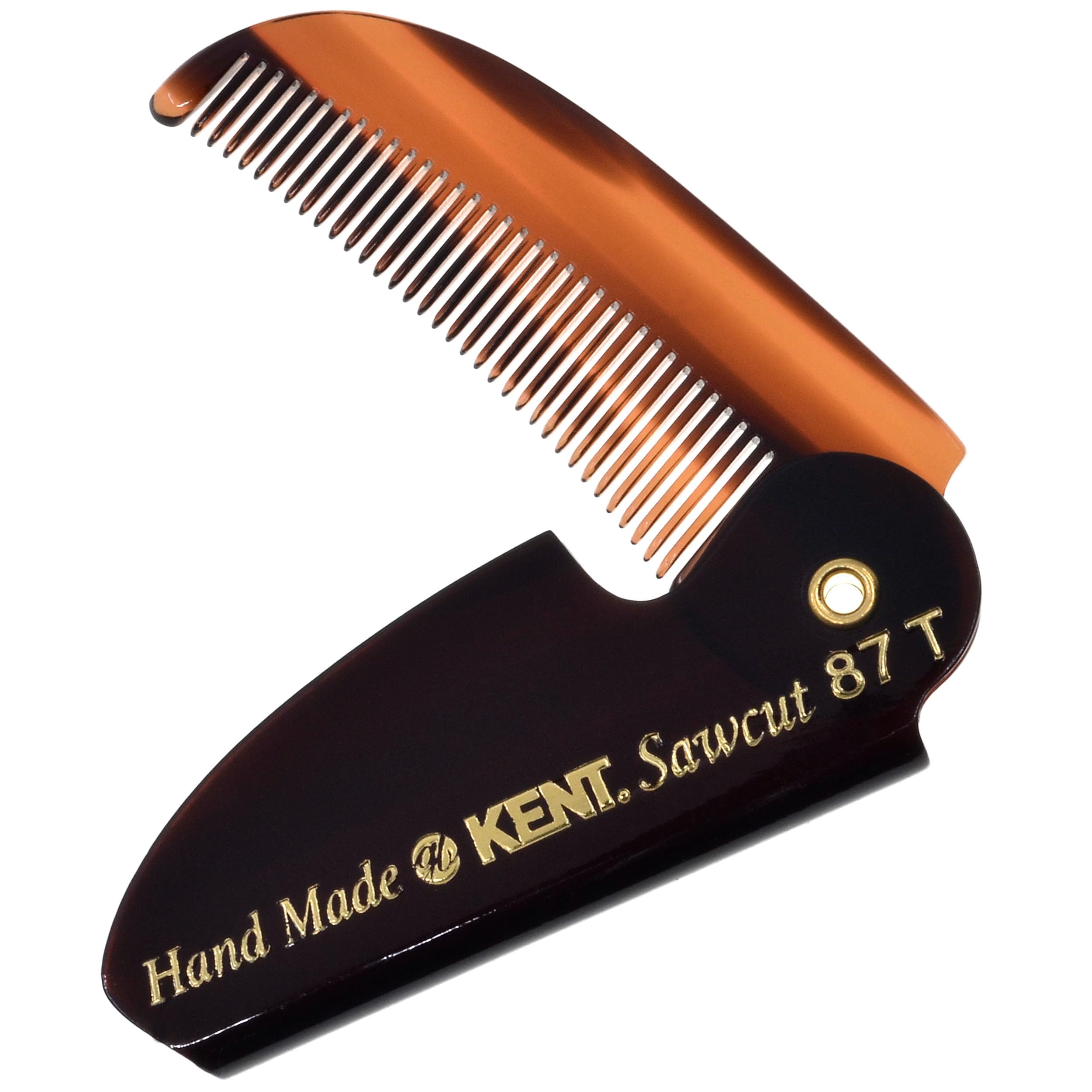 Kent 87T, peine plegable con acabado carey, ideal para retoques rápidos fuera de casa.