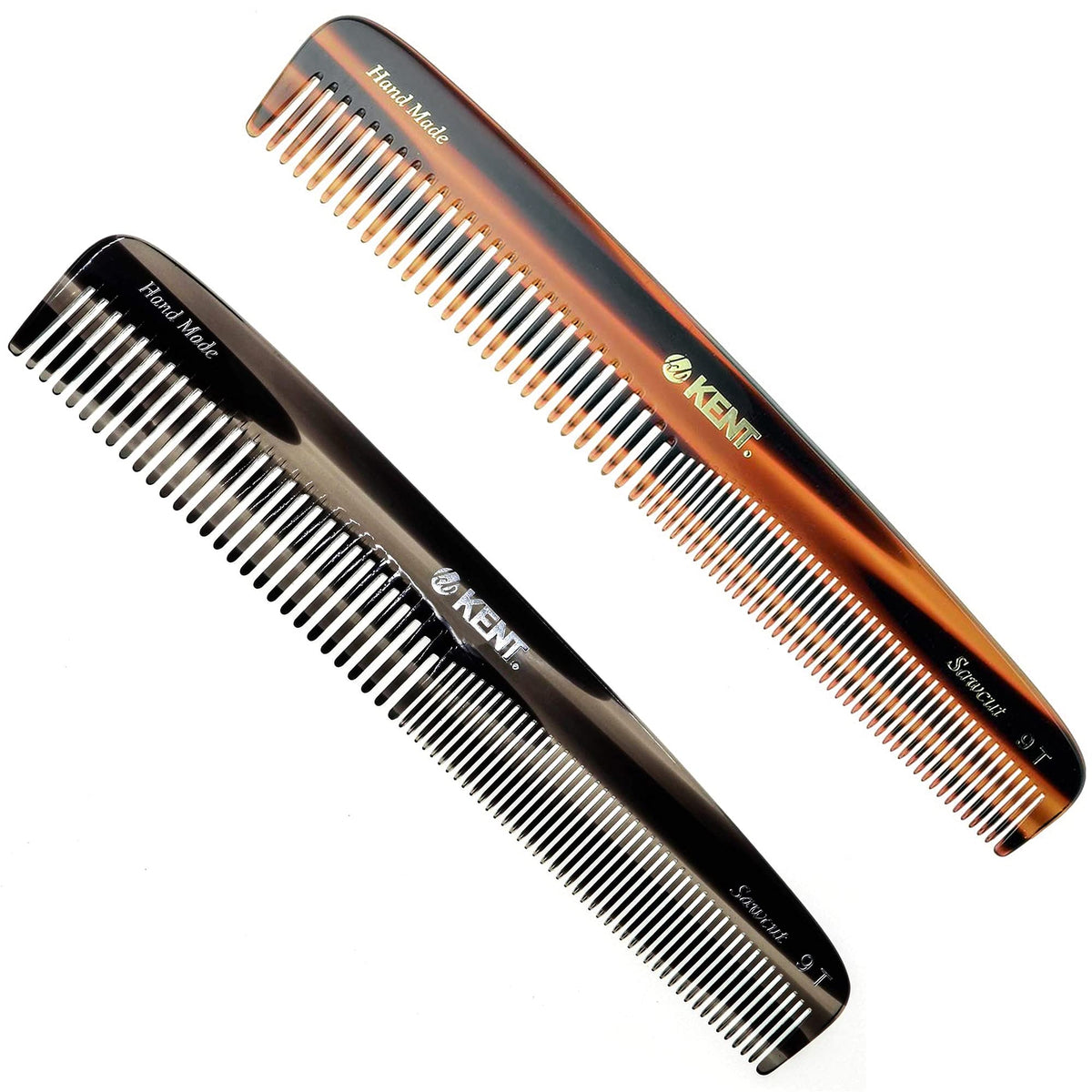 Kent 9T, peine de doble diente en concha tortuga, ideal para barba.