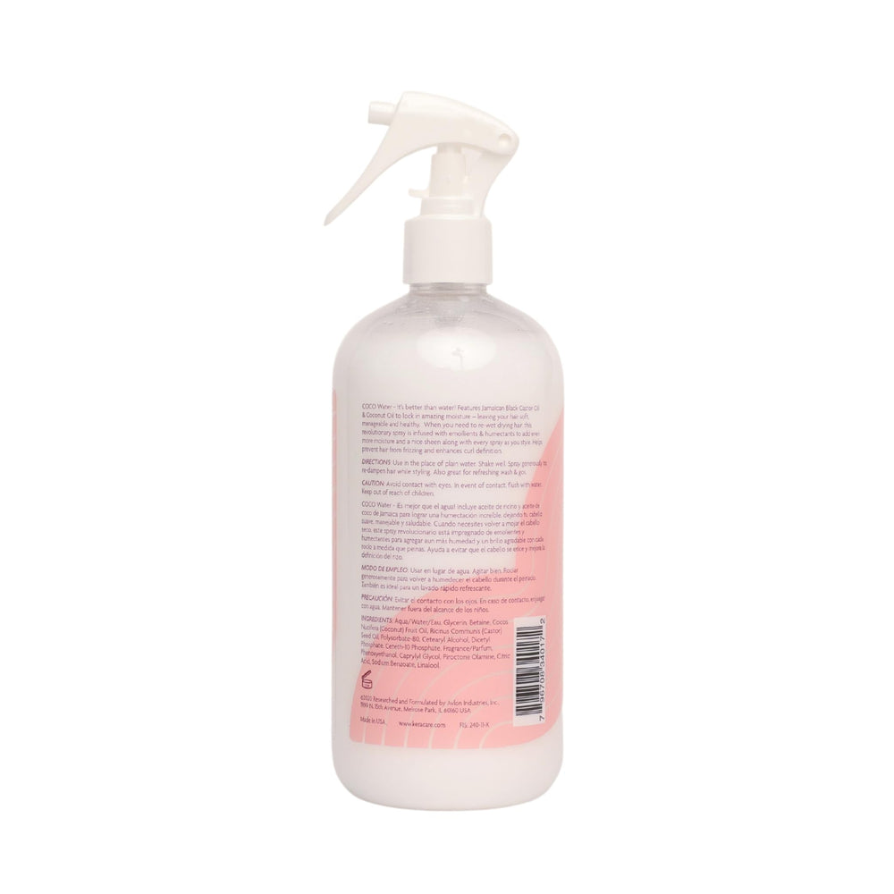 KeraCare Agua de Coco, atomizador blanco para rehidratar y revitalizar rizos.
