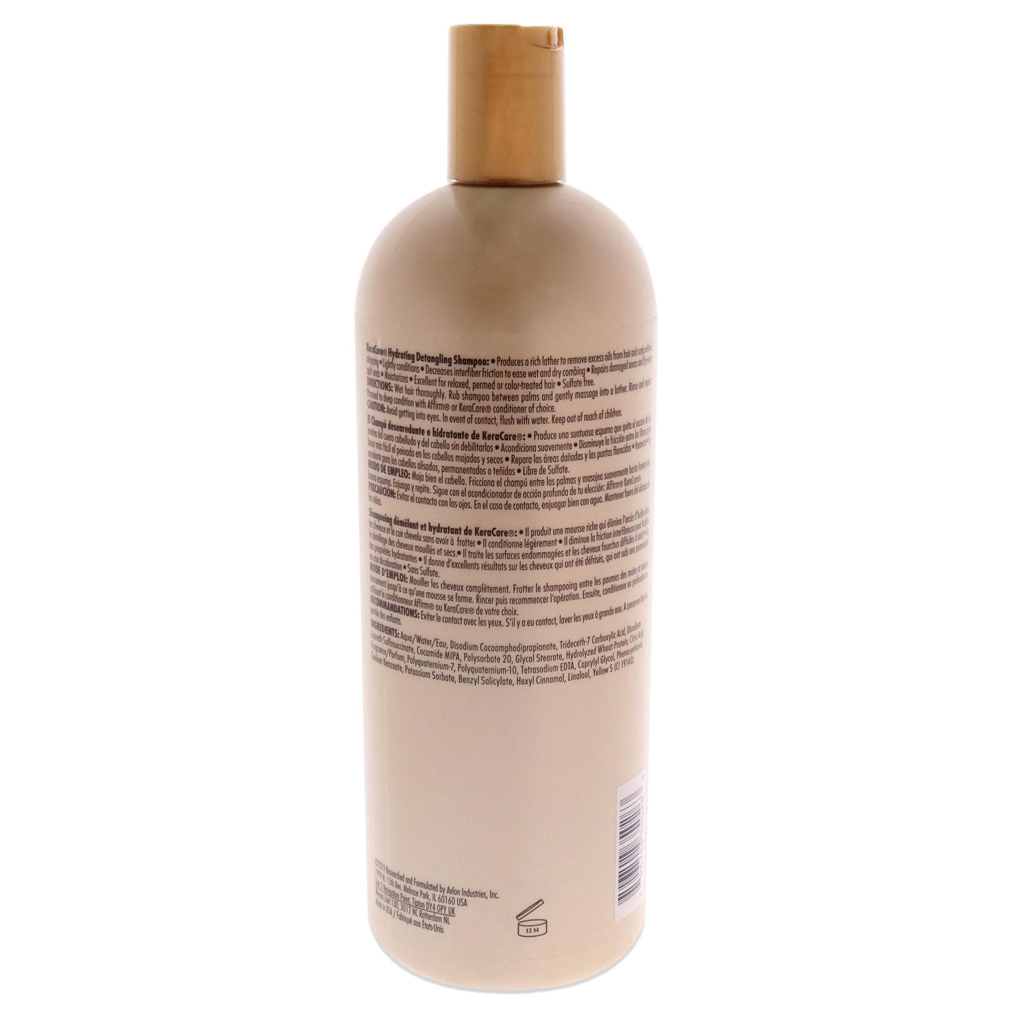 Keracare Shampoing Démêlant Hydratant – étiquette lisible guidant l’application.