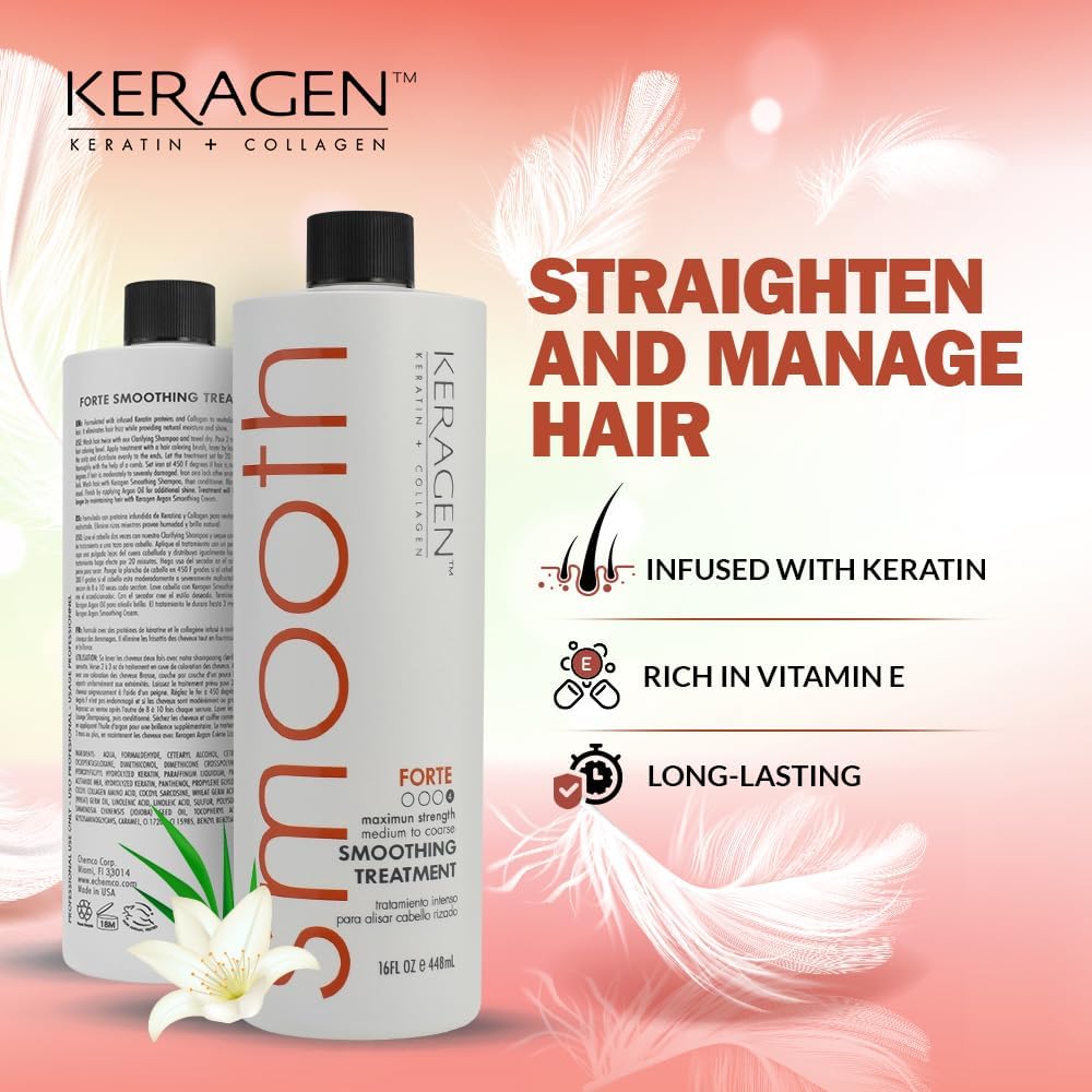 Keragen mezcla de keratina y colágeno para fortaleza y brillo.