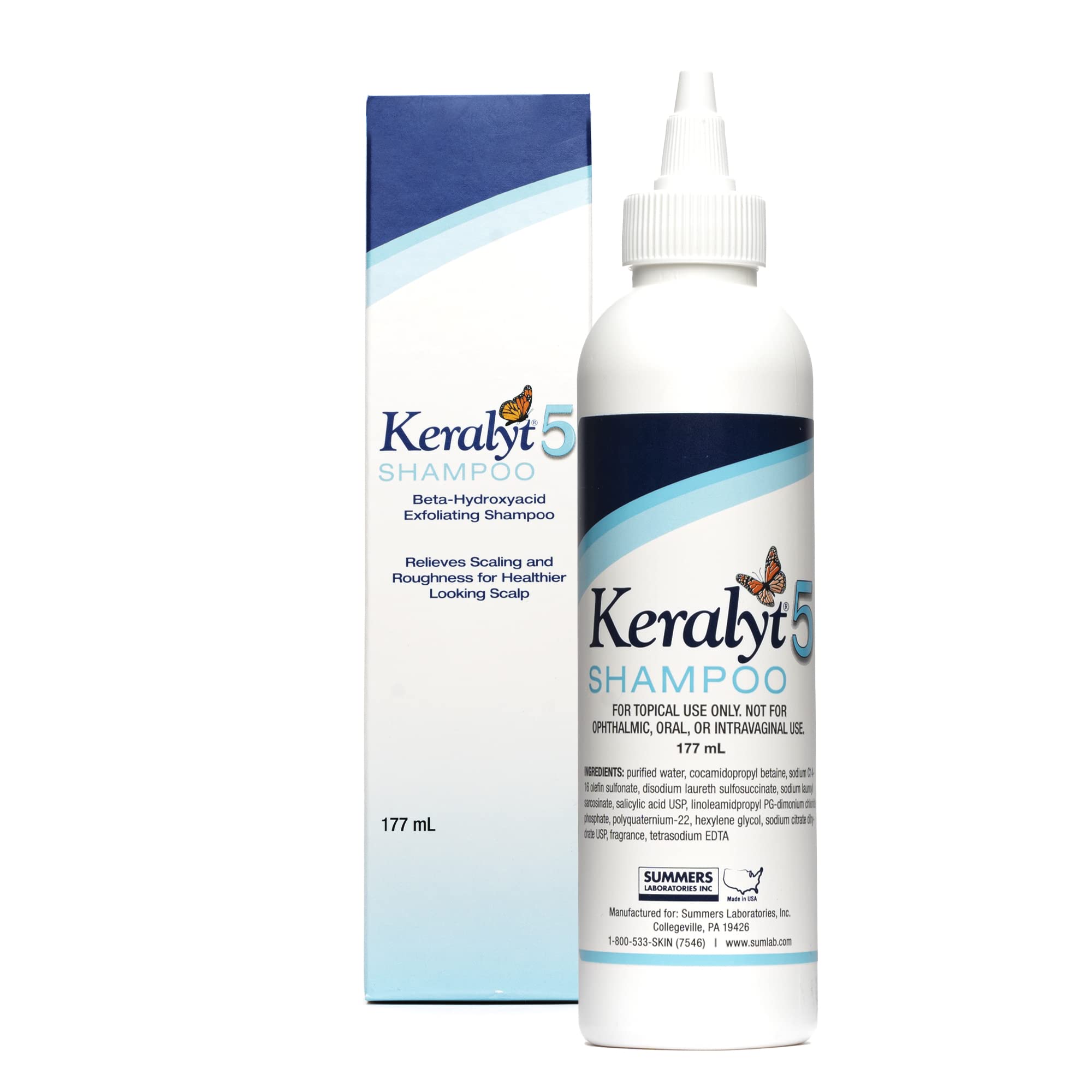 Keralyt 5 vertido de la botella para una aplicación suave en el cuero cabelludo