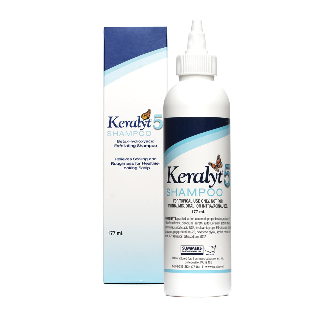 Keralyt 5 vertido de la botella para una aplicación suave en el cuero cabelludo