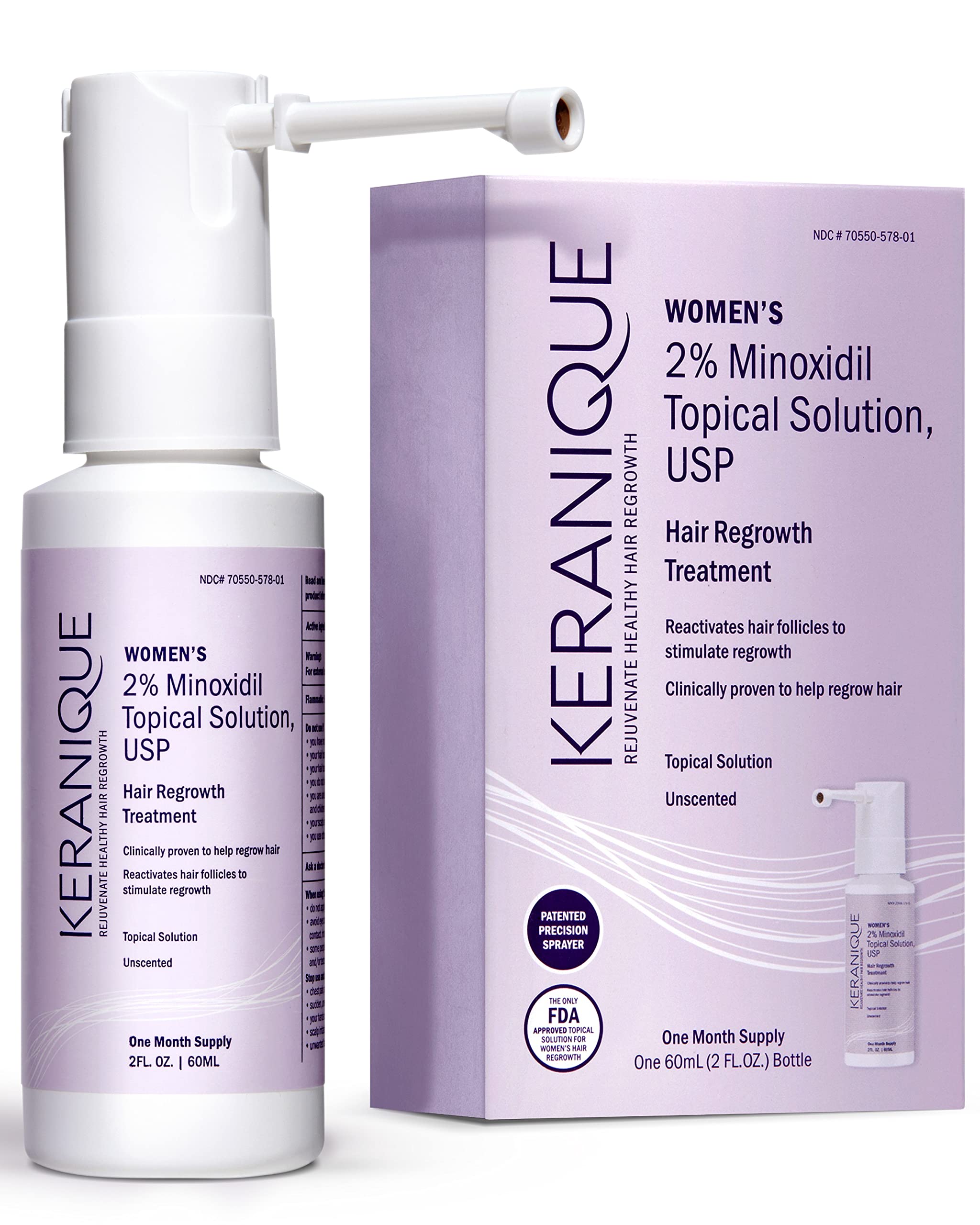 Keranique: bouteille spray précision pour une application ciblée du traitement capillaire.