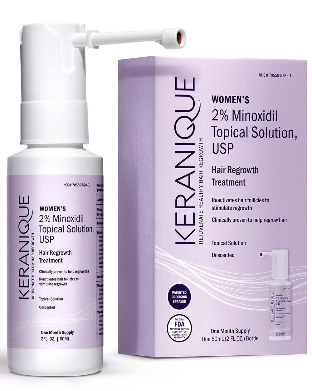Keranique: bouteille spray précision pour une application ciblée du traitement capillaire.