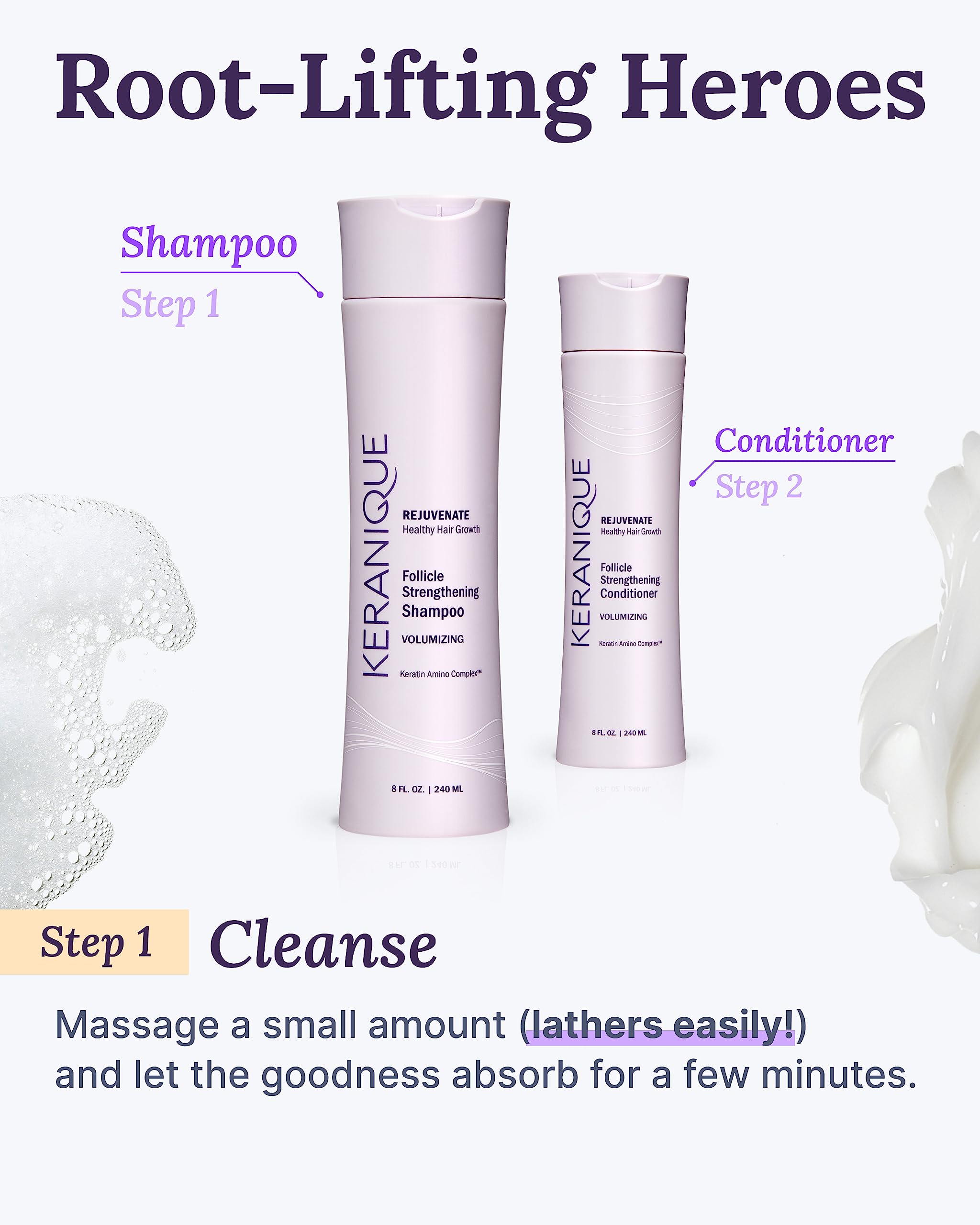Keranique Champú controla el frizz y facilita la manejabilidad.