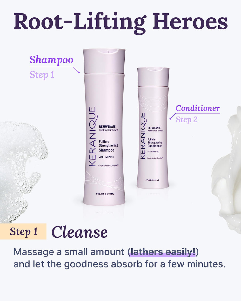 Keranique Champú controla el frizz y facilita la manejabilidad.