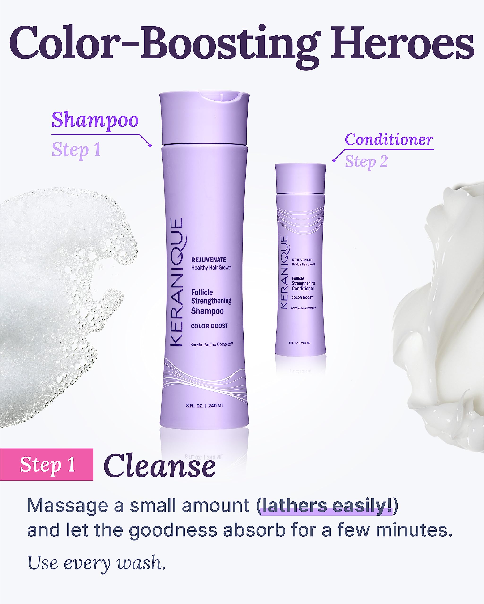 Keranique Keratin Amino Complex Realce de Color: cabello fino se ve más denso