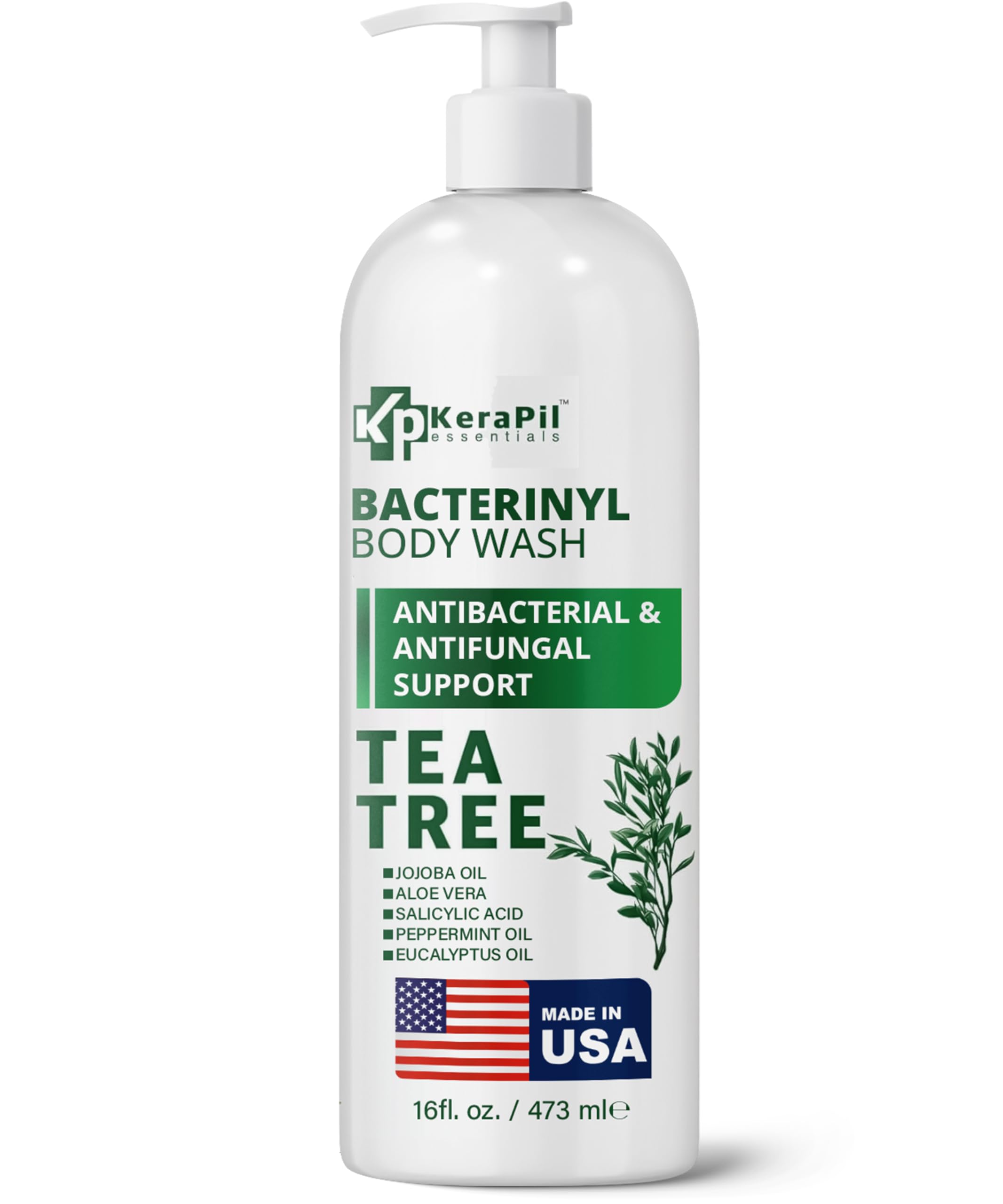 KERAPIL Bacterinyl, botella frontal, limpieza suave para piel sensible en uso diario.