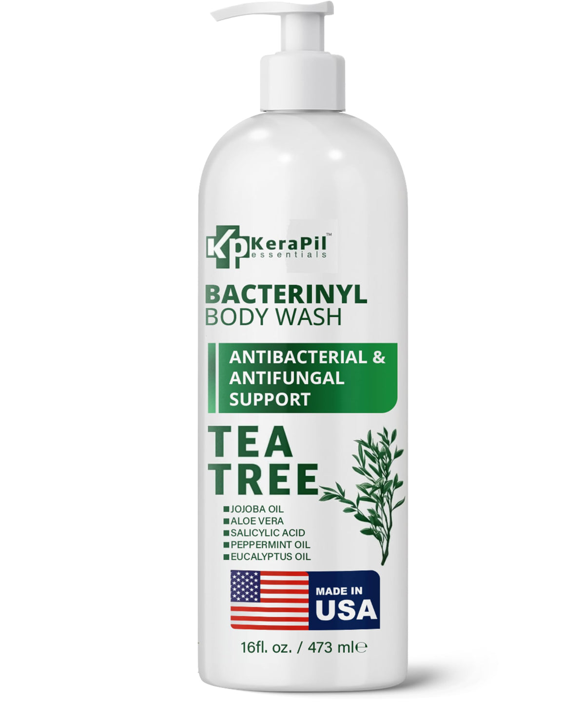 KERAPIL Bacterinyl, botella frontal, limpieza suave para piel sensible en uso diario.