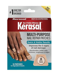 Parches Kerasal reparadores para uñas dañadas, mejora la apariencia con uso nocturno.
