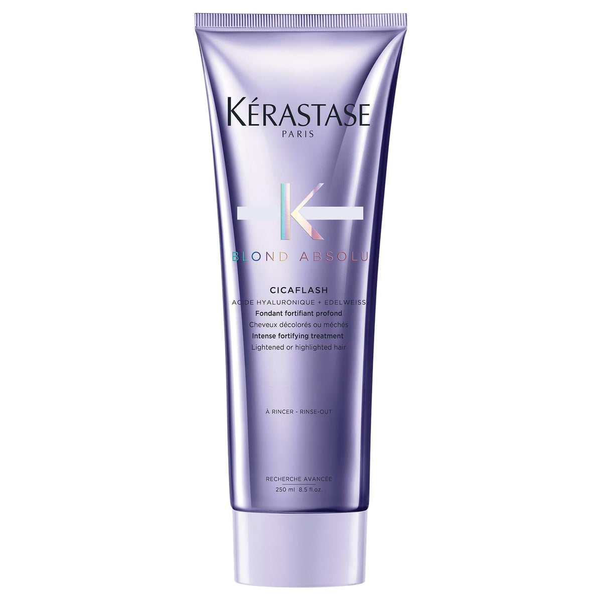Kérastase Blond Absolu Cicaflash: botella vertiendo para hidratación instantánea del cabello rubio